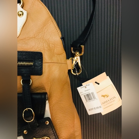 NWT Emma Fox Genuine Leather Tan Black Colorblock Crossover Shoulder Bag - Picture 4 of 10